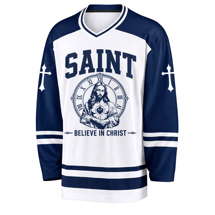 Christianartworkshop God Bless You Believe in Christ Hockey Jersey - image 5