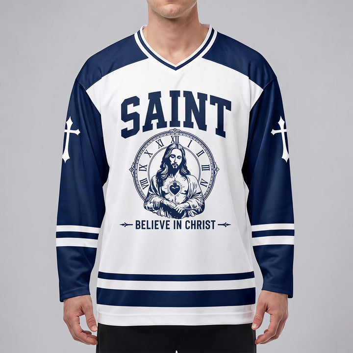 Christianartworkshop God Bless You Believe in Christ Hockey Jersey - image 1