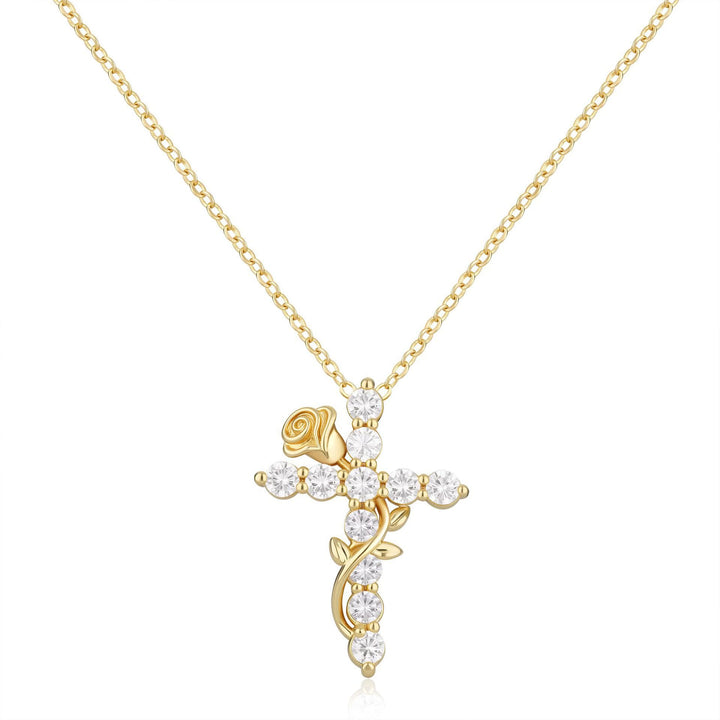 Christianartworkshop Crystal Rose Vine Cross Pendant Necklace: Token of Gentle Heavenly Mercy - image 0
