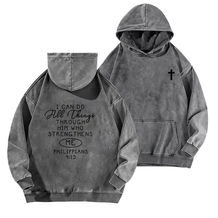 Christianartworkshop I Can Do All Things Cross Chest Washed Hoodie - Grey - 5XL - image 6