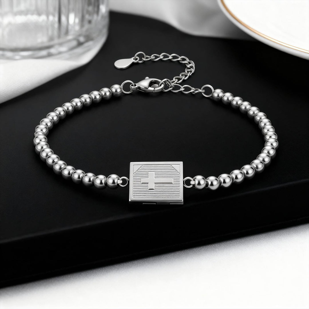 Christianartworkshop Openable Book‑Shaped Cross Locket Bead Bracelet: Token of Treasured Inner Devotion - Silver - image 3