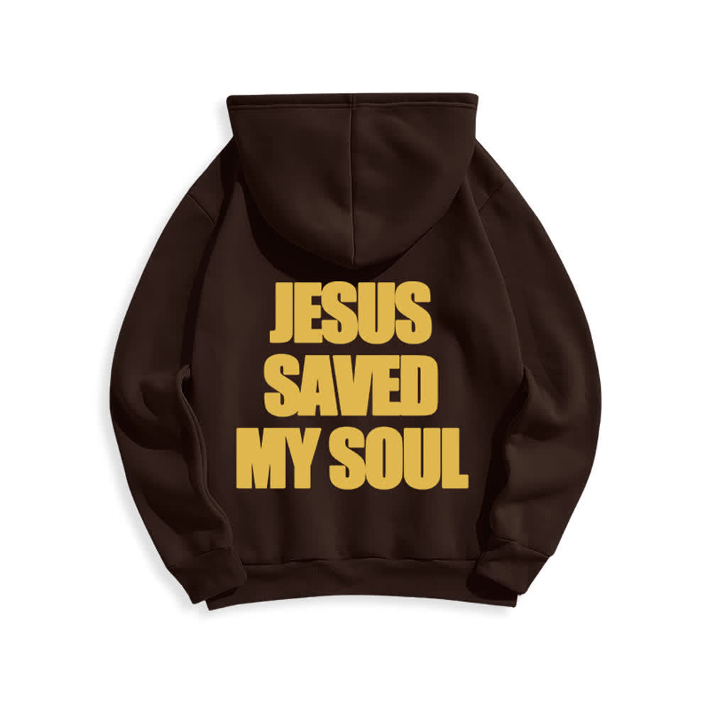 Christianartworkshop Jesus Saved My Soul Vintage Brown Fleece Pullover Hoodie - image 1