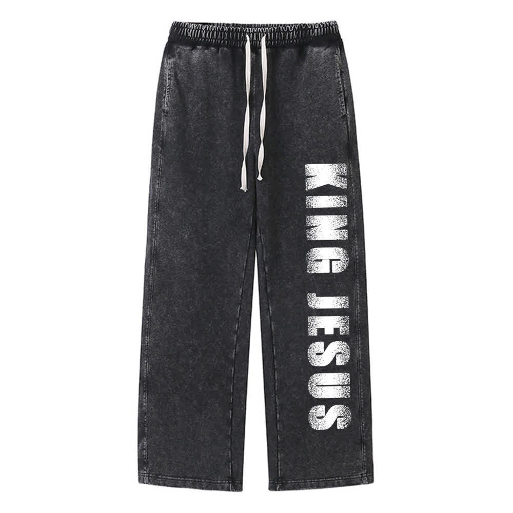 Christianartworkshop King Jesus Vintage Street Statement Washed Sweatpants - Black - 2XL - image 0