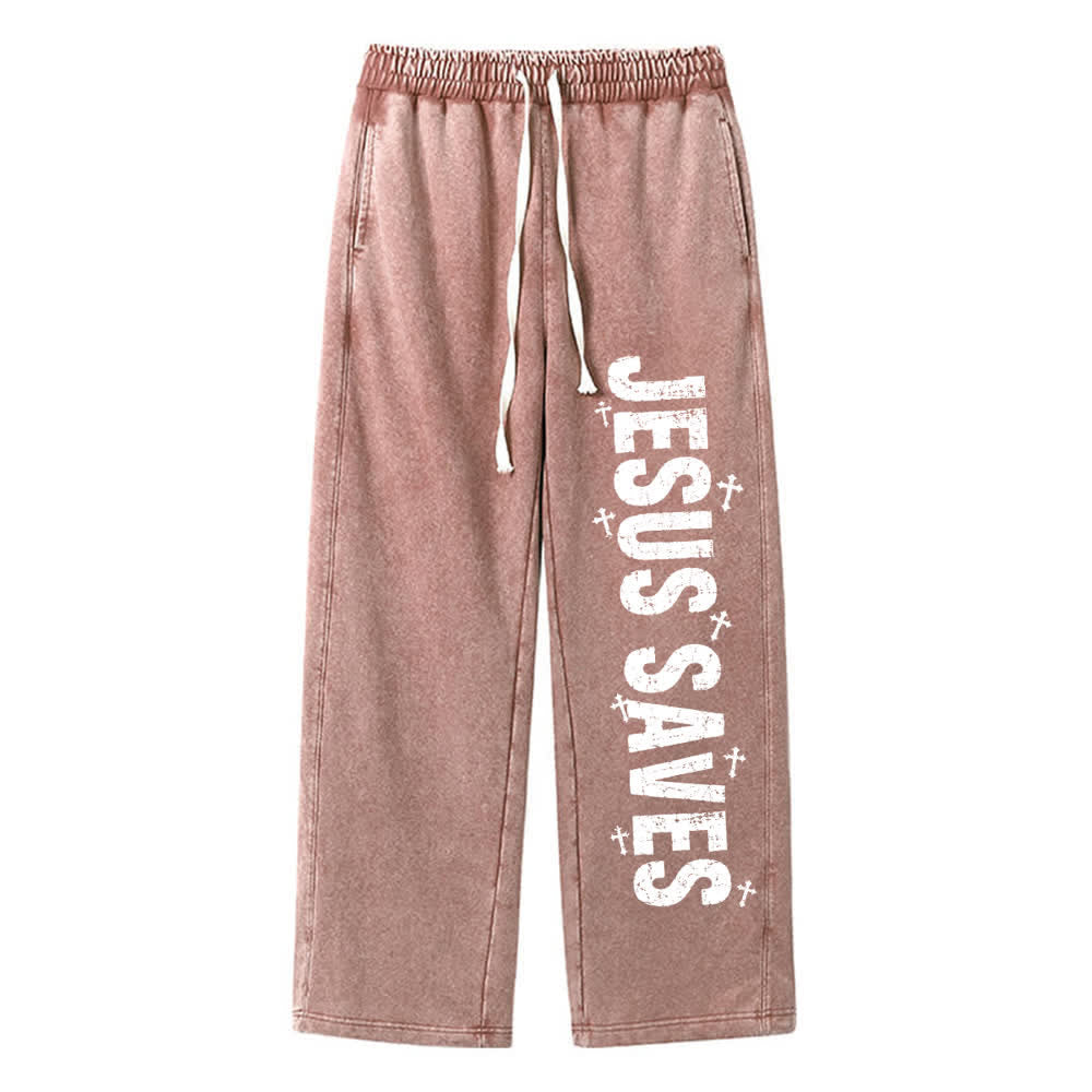 Christianartworkshop Jesus Saves Distressed Statement Washed Sweatpants - image 17