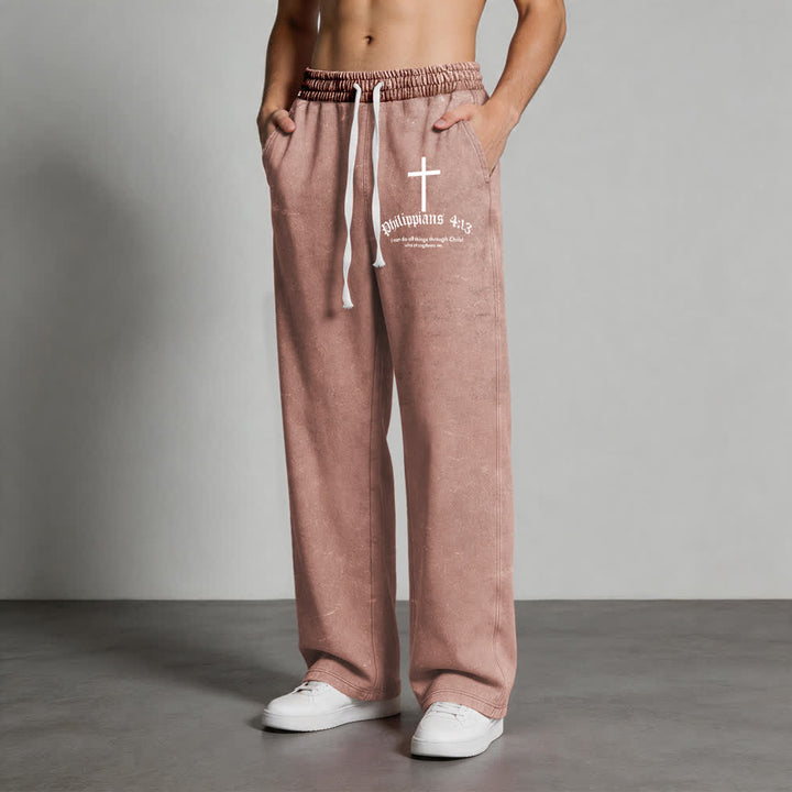 Christianartworkshop Philippians 4:13 Cross Mineral Washed Sweatpants - image 1
