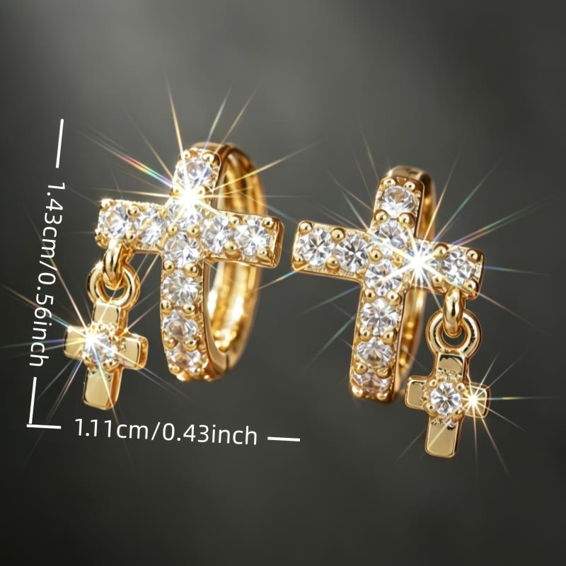 Christianartworkshop Double Cross Paved Crystal Hoop Earrings: Emblem of Gentle Heavenly Blessings - image 4