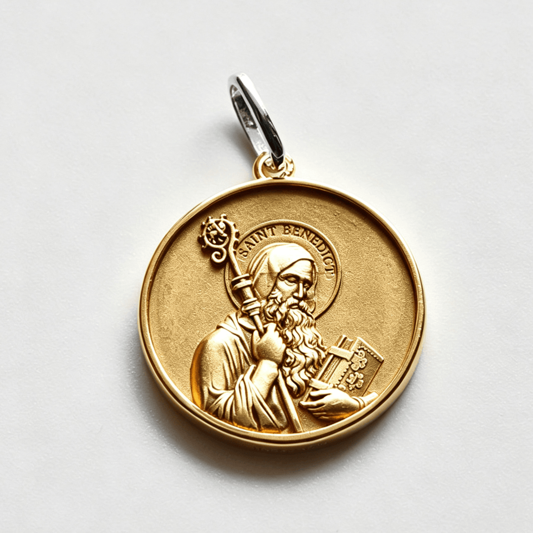 Christianartworkshop High‑Relief St. Benedict Portrait Medal Necklace: Sign Of Divine Fortification - Golden - 0.67''*0.67''(1.7cm*1.7cm) - image 6