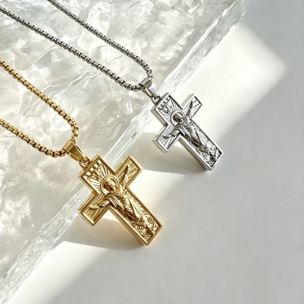 Christianartworkshop Polished Radiant Halo Crucifix Pendant Necklace: Token Of Everlasting Divine Grace - image 1