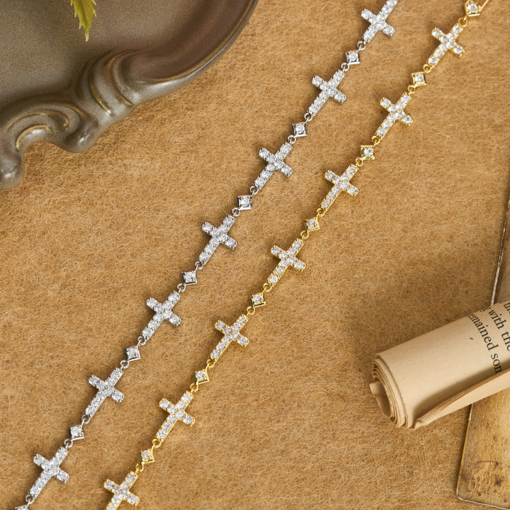Christianartworkshop Sequential Crystal Cross Chain Bracelet: Token Of Unbroken Divine Shelter - image 0