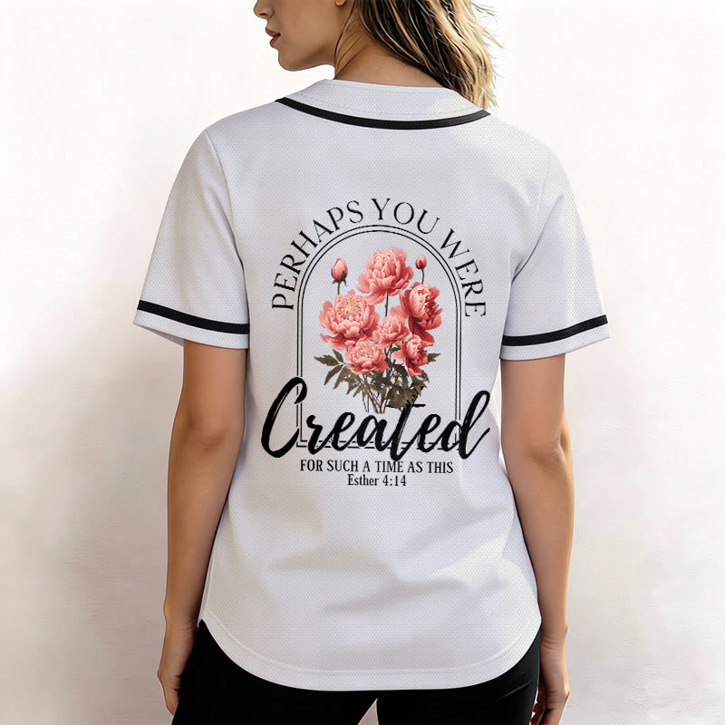 Christianartworkshop "Perhaps You Were Created For Such A Time As This" Esther 4:14 Peony Faith Print Button-Up Baseball Jersey - image 3