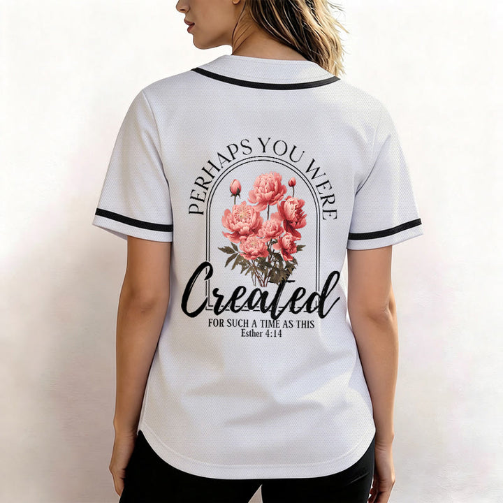 Christianartworkshop "Perhaps You Were Created For Such A Time As This" Esther 4:14 Peony Faith Print Button-Up Baseball Jersey - image 3