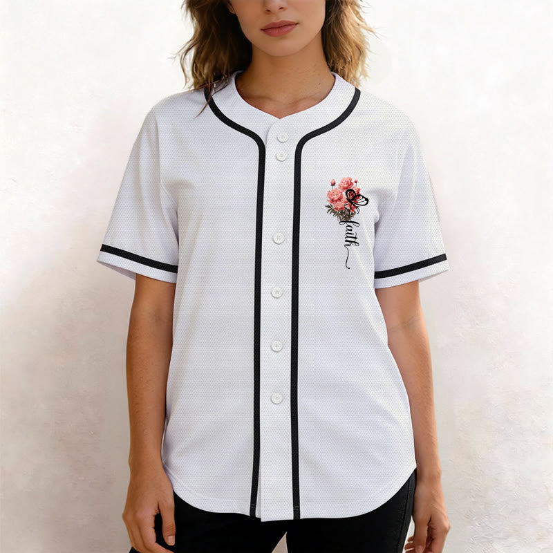 Christianartworkshop "Perhaps You Were Created For Such A Time As This" Esther 4:14 Peony Faith Print Button-Up Baseball Jersey - image 4