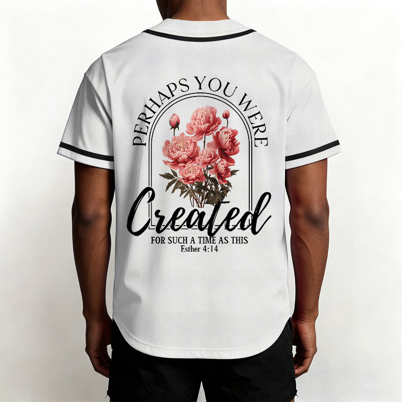 Christianartworkshop "Perhaps You Were Created For Such A Time As This" Esther 4:14 Peony Faith Print Button-Up Baseball Jersey - image 5