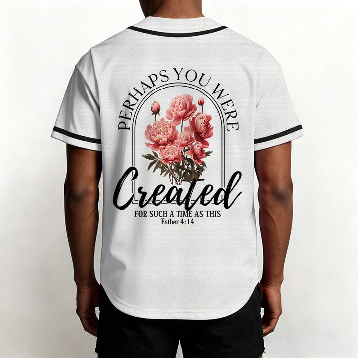 Christianartworkshop "Perhaps You Were Created For Such A Time As This" Esther 4:14 Peony Faith Print Button-Up Baseball Jersey - image 5