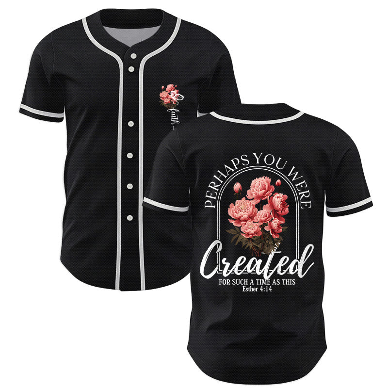 Christianartworkshop "Perhaps You Were Created For Such A Time As This" Esther 4:14 Peony Faith Print Button-Up Baseball Jersey - Black - 5XL - image 7