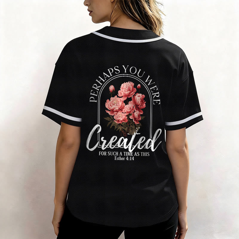 Christianartworkshop "Perhaps You Were Created For Such A Time As This" Esther 4:14 Peony Faith Print Button-Up Baseball Jersey - image 10