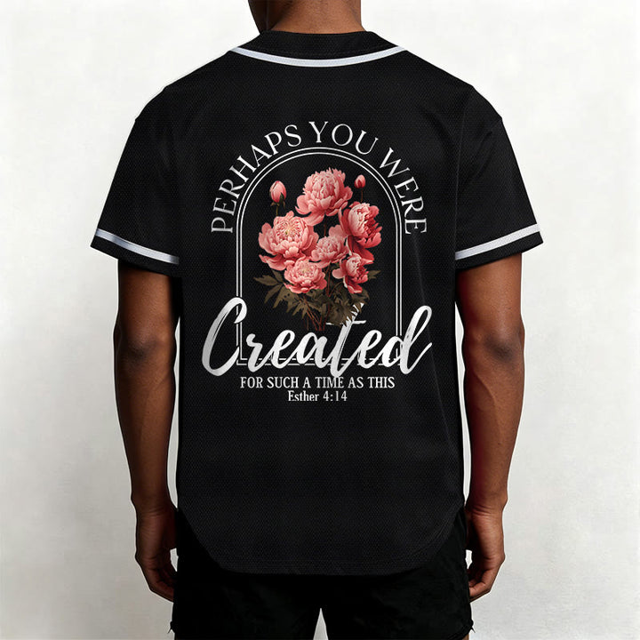 Christianartworkshop "Perhaps You Were Created For Such A Time As This" Esther 4:14 Peony Faith Print Button-Up Baseball Jersey - image 12