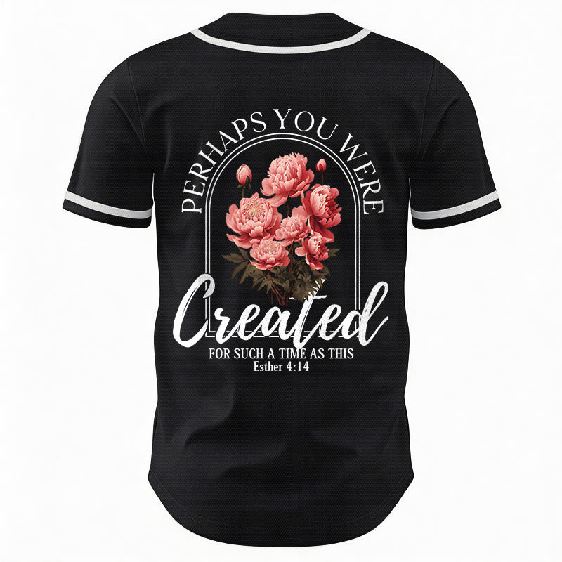 Christianartworkshop "Perhaps You Were Created For Such A Time As This" Esther 4:14 Peony Faith Print Button-Up Baseball Jersey - image 8