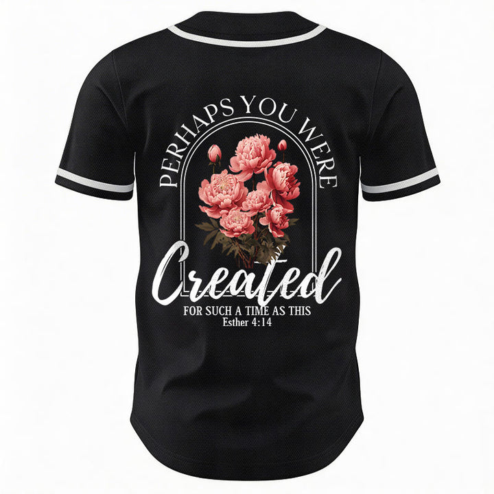 Christianartworkshop "Perhaps You Were Created For Such A Time As This" Esther 4:14 Peony Faith Print Button-Up Baseball Jersey - image 8