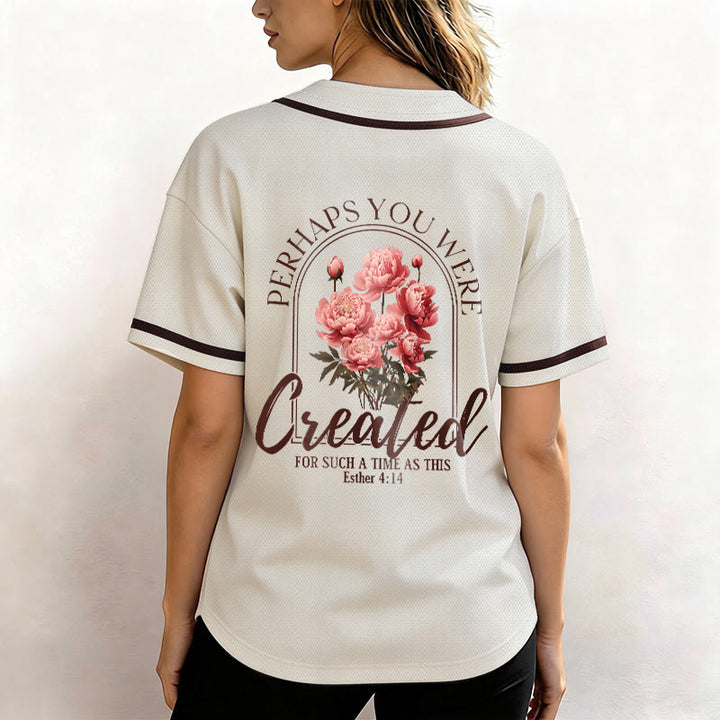 Christianartworkshop "Perhaps You Were Created For Such A Time As This" Esther 4:14 Peony Faith Print Button-Up Baseball Jersey - image 17