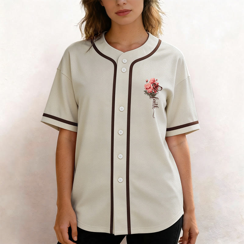 Christianartworkshop "Perhaps You Were Created For Such A Time As This" Esther 4:14 Peony Faith Print Button-Up Baseball Jersey - image 18