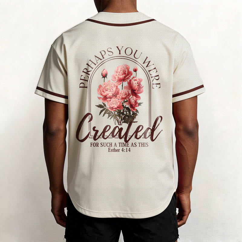 Christianartworkshop "Perhaps You Were Created For Such A Time As This" Esther 4:14 Peony Faith Print Button-Up Baseball Jersey - image 19