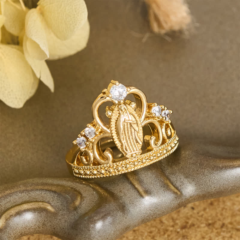 Christianartworkshop Jeweled Open Crown Our Lady Copper Ring: Token of Divine Shelter - Our Lady(Suitable for US Sizes 6-9) - image 0