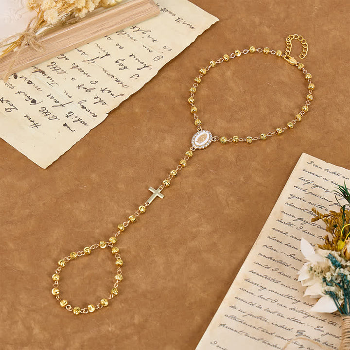 Christianartworkshop Sacred Our Lady Medallion Beaded Chain: Symbol of Calm Abiding Peace - Golden - image 6