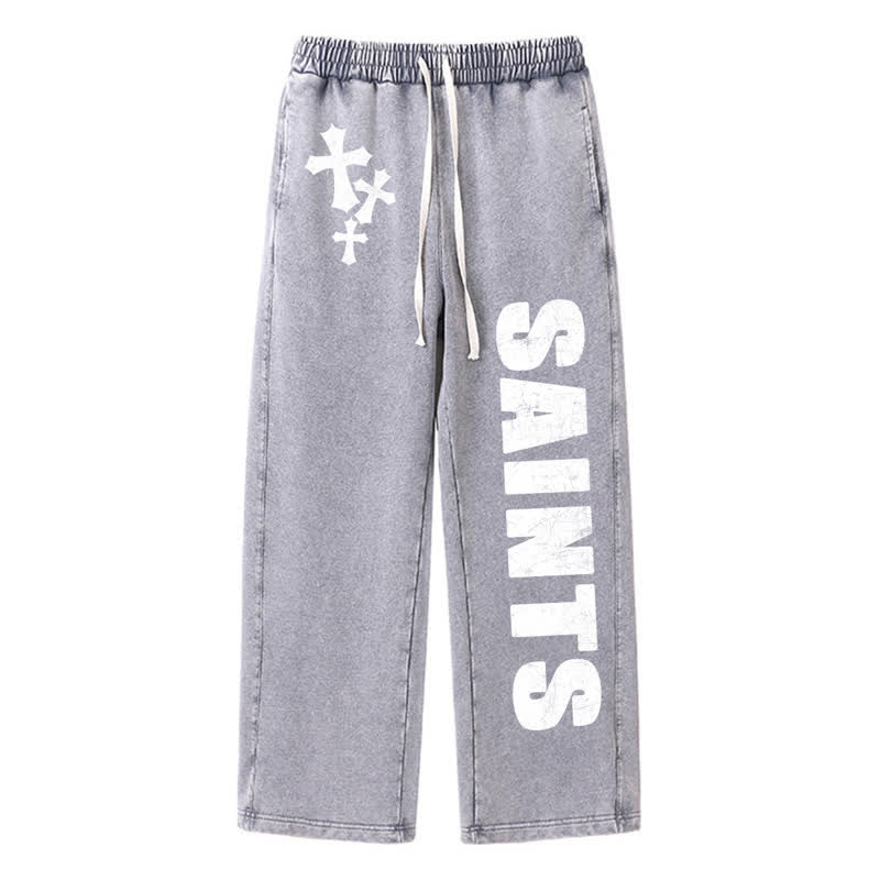 Christianartworkshop Saints Cross Stonewashed Street Washed Sweatpants - Grey - 2XL - image 8