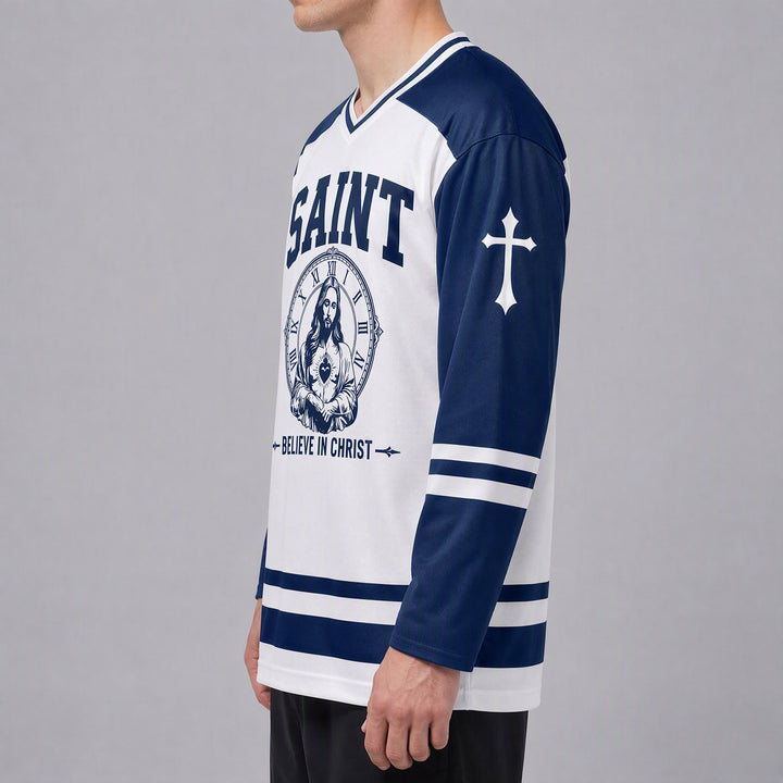 Christianartworkshop God Bless You Believe in Christ Hockey Jersey - image 2