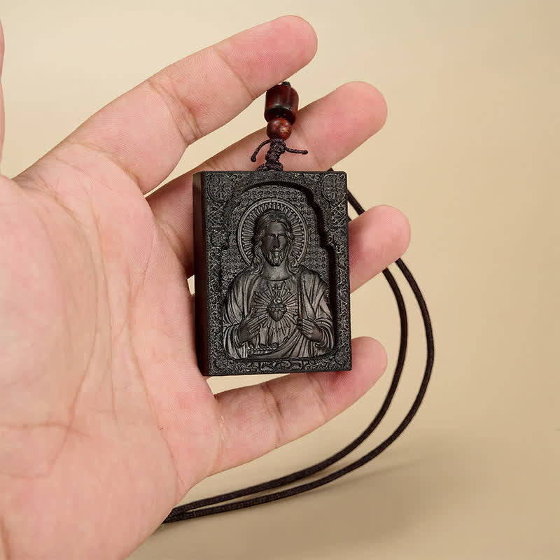 Christianartworkshop Framed Relief Wooden Jesus Pendant: Vessel of Timeless Sacred Grace - African Blackwood - image 3