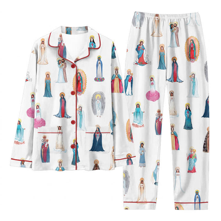 Christianartworkshop All Saints & Our Lady Long Sleeve Pajama Set: Rest in the Company of Heaven - Our Lady-Themed Pajamas - 3XL - image 0