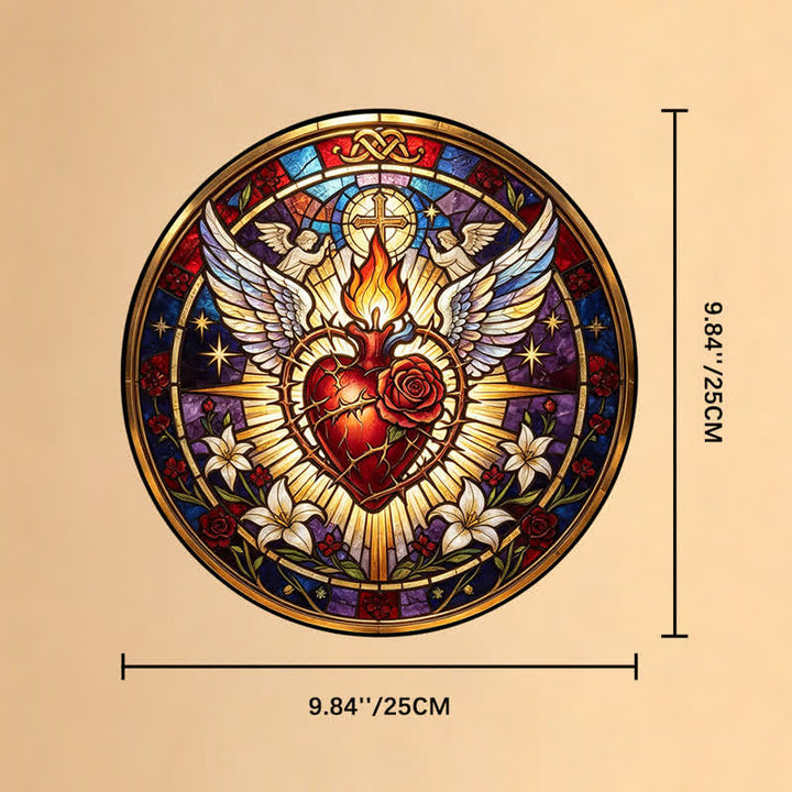 Christianartworkshop Round Glass Hanging Sacred Heart Glass Suncatcher: Token of Peaceful Divine Comfort - 9.84''*9.84''*0.14''/25*25*0.35cm - image 9