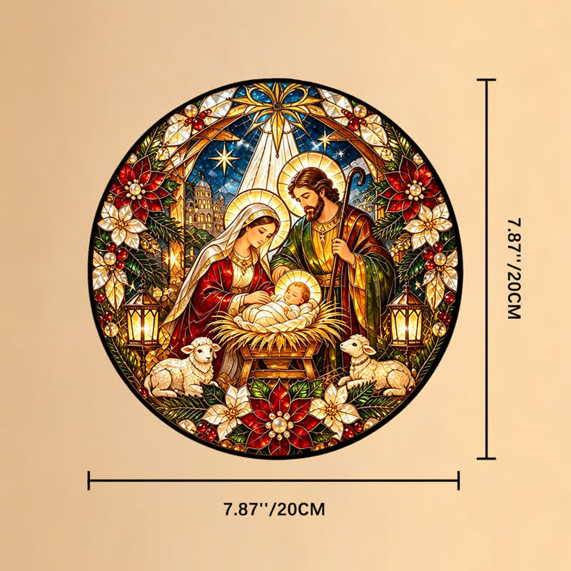 Christianartworkshop Round Stained Nativity Glass Suncatcher: Emblem of Tender Heavenly Arrival - 7.87''*7.87''*0.14''/20*20*0.35cm - image 8