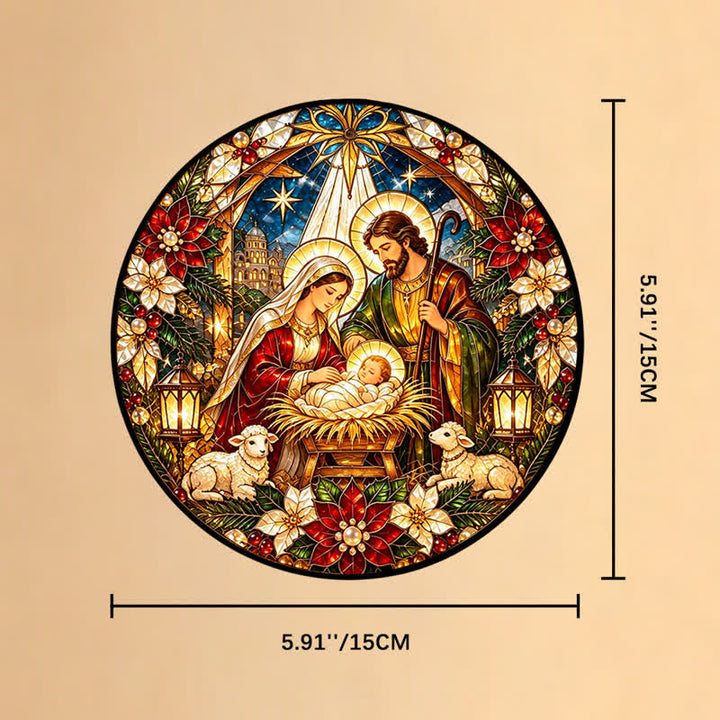 Christianartworkshop Round Stained Nativity Glass Suncatcher: Emblem of Tender Heavenly Arrival - 5.91''*5.91''*0.14''/15*15*0.35cm - image 7