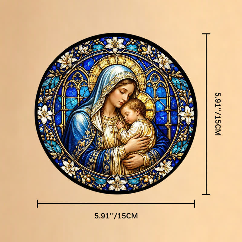 Christianartworkshop Ornate Circular Nativity Glass Suncatcher: Emblem of Serene Divine Tenderness - 5.91''*5.91''*0.14''/15*15*0.35cm - image 7