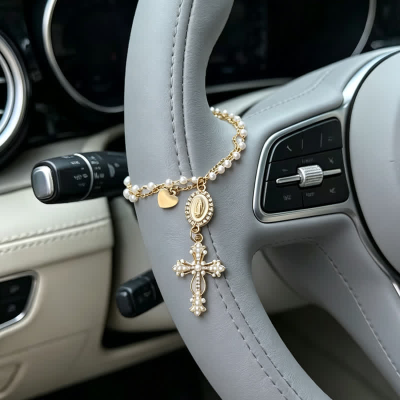 Christianartworkshop Elegant Rosary-Style Natural Crystal Car Pendant: Bearer of Quiet Heavenly Blessing - image 3