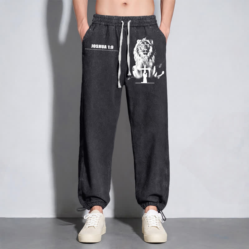 Christianartworkshop Joshua 1:9 Lion Courage Relaxed Fit Washed Sweatpants - image 14