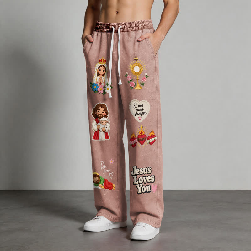 Christianartworkshop Jesus Loves You Pink Faith Art Washed Sweatpants - image 4