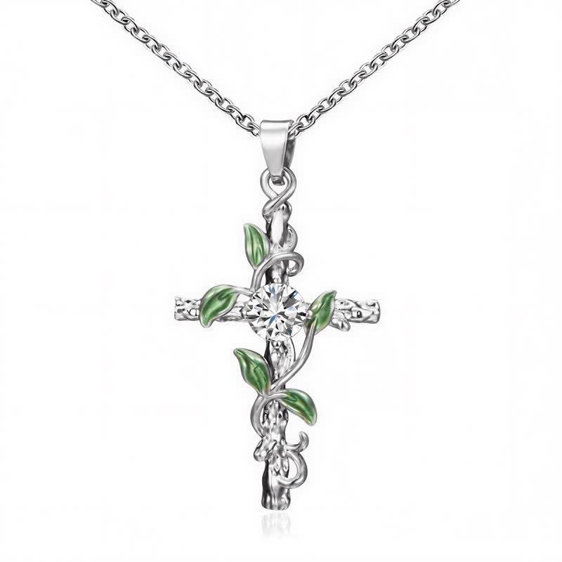 Christianartworkshop Nature Inspired Vine Cross Chain Necklace: Symbol of Rooted Heavenly Shelter - Silver - image 5