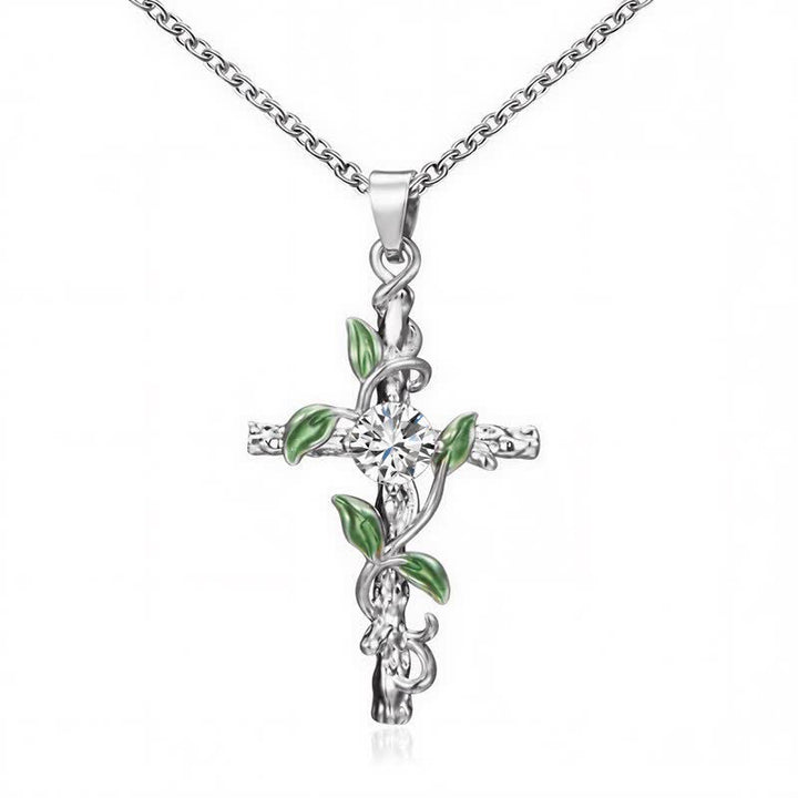 Christianartworkshop Nature Inspired Vine Cross Chain Necklace: Symbol of Rooted Heavenly Shelter - Silver - image 5