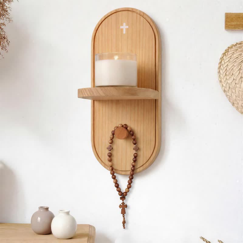 Christianartworkshop Wooden Prayer Altar Shelf With Printed Cross: Carrier of Timeless Sacred Blessing - image 0