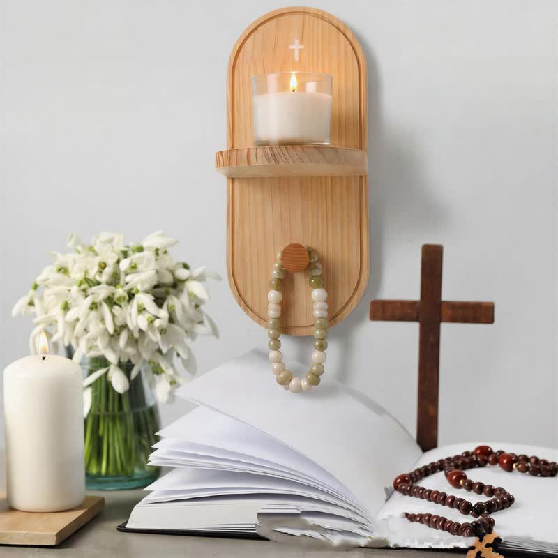 Christianartworkshop Wooden Prayer Altar Shelf With Printed Cross: Carrier of Timeless Sacred Blessing - image 1
