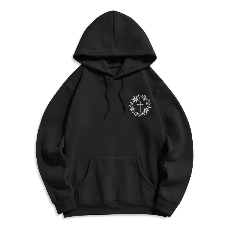 Christianartworkshop Cross Wreath Back Graphic Fleece Lined Pullover Hoodie - image 2