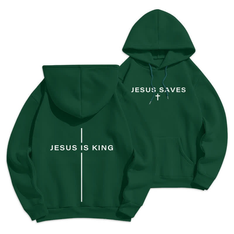 Christianartworkshop Jesus Is King Streetwear Fleece Lined Pullover Hoodie - Green - 2XL - image 12