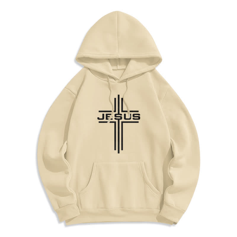 Christianartworkshop Jesus Cross Fleece Lined Streetwear Pullover Hoodie - Beige - 2XL - image 5