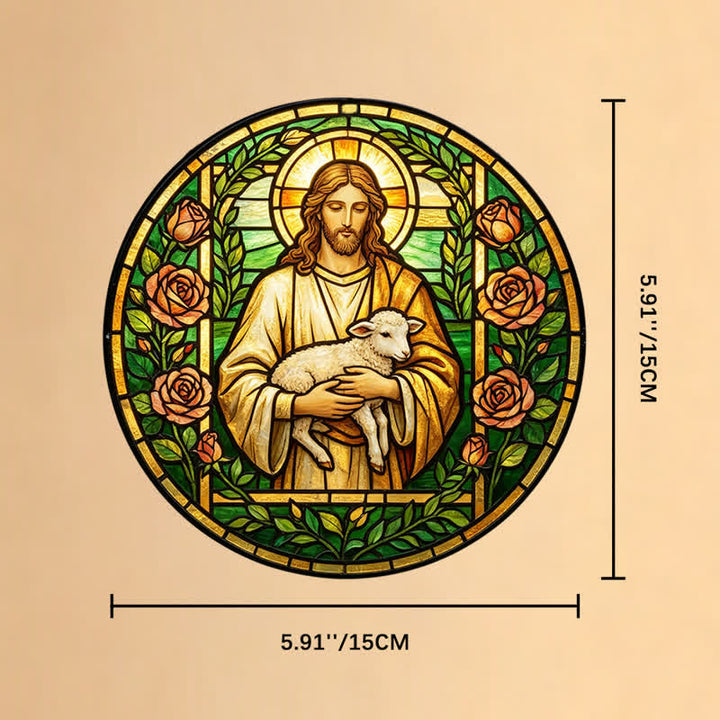 Christianartworkshop Good Shepherd Jesus Glass Suncatcher: Emblem Of Tender Heavenly Mercy - 5.91''*5.91''*0.14''/15*15*0.35cm - image 7