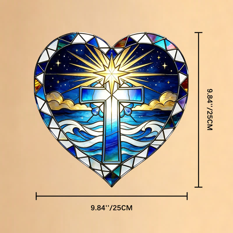Christianartworkshop Elegant Heart Outline Cross Glass Suncatcher: Emblem Of Warm Sacred Grace - 5.91''*5.91''*0.14''/15*15*0.35cm - image 7