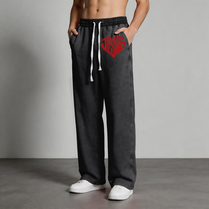 Christianartworkshop Jesus Heart Relaxed Fit Washed Sweatpants - image 12