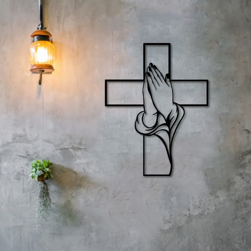 Christianartworkshop Hollow Metal Praying Hands Cross Wall Art: Token of Abiding Divine Peace - image 6